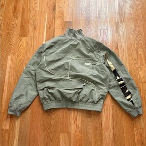 Clints Inc Tech Pullover Nylon Drill Windbreaker Jacket Olive Green Mock Neck XL